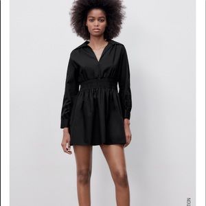 Zara Short Poplin Dress Black
